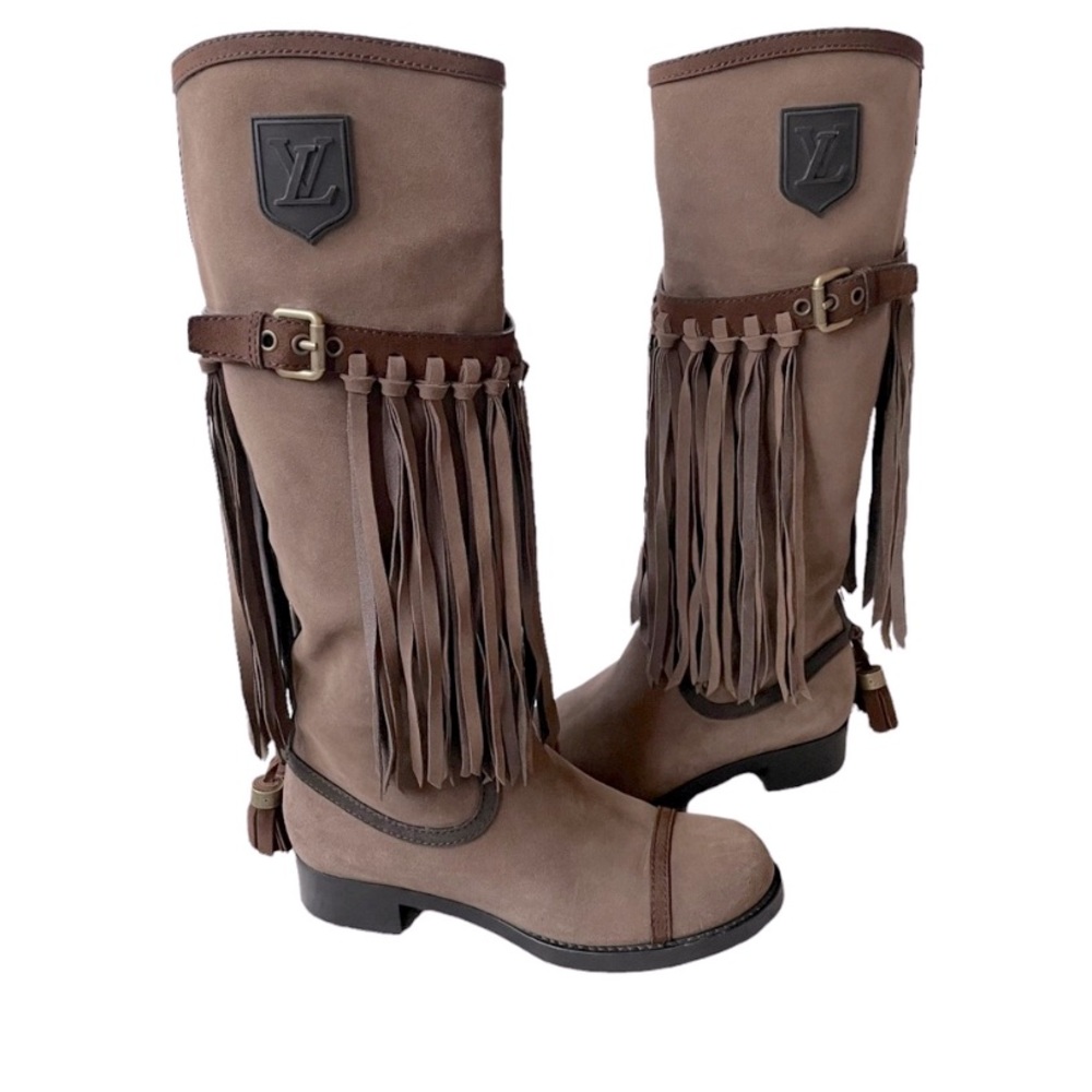 Louis Vuitton Suede Dakota High Boots Taupe